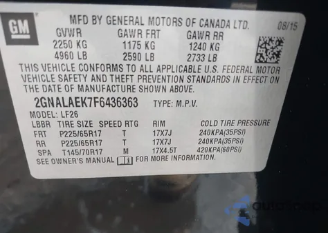 2015 Chevrolet Equinox Ls из США, поврежденный, VIN 2GNALAEK7F6436363